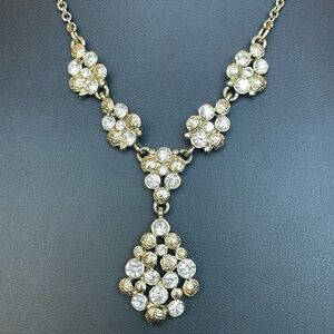 Monet gold tone and rhinestone y drop dangle chandelier necklace